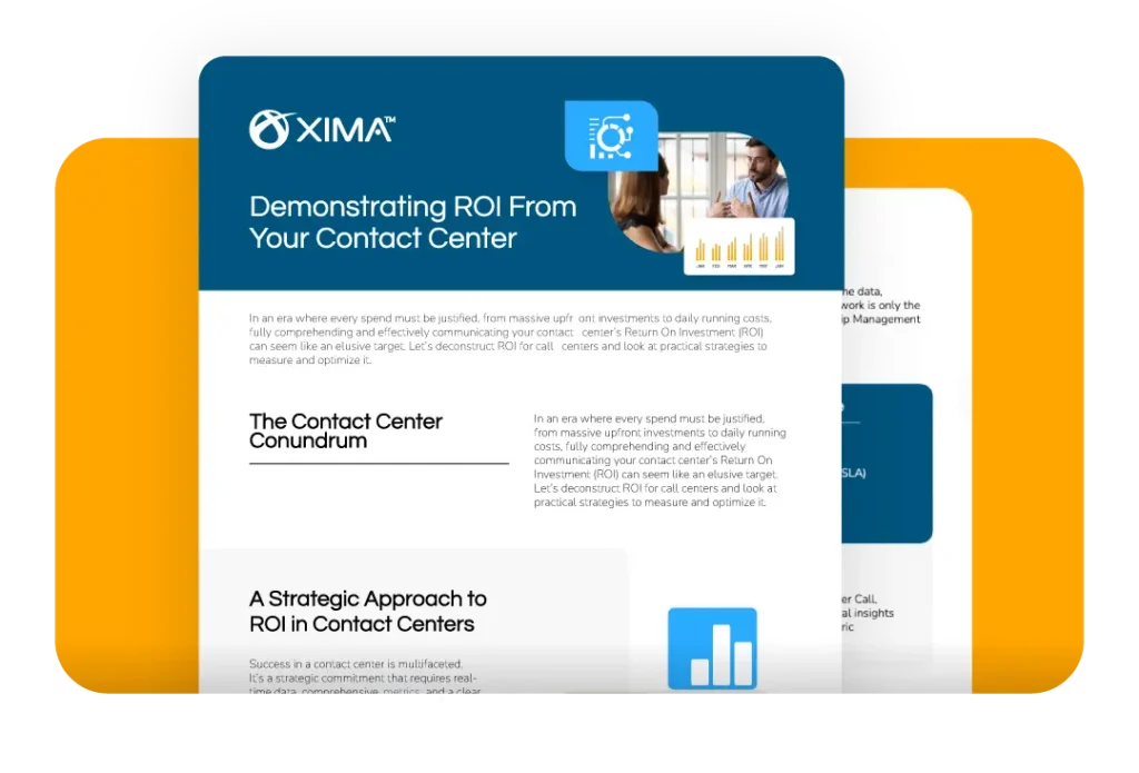 graphic image of a PDF brochure talking about contact center ROI